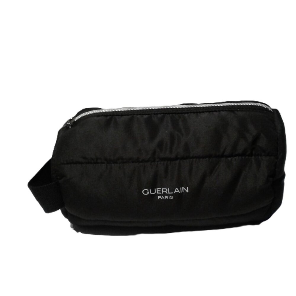 Guerlain- Fabric Cosmetic Makeup Bag in black with silver zipper and logo- NEW